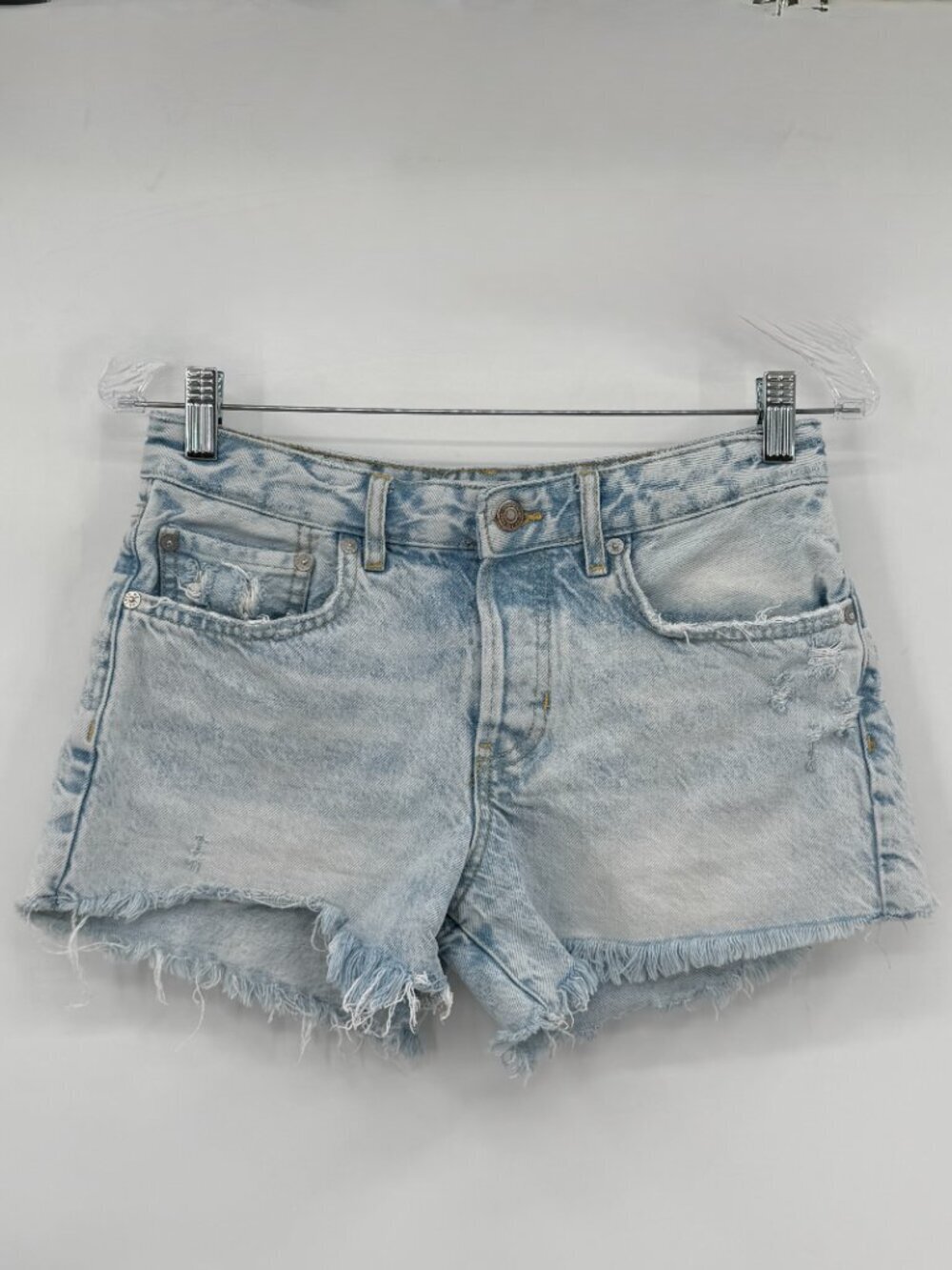 We The Free Free People Denim Shorts Size 26 Light Wash Distressed Raw Hem